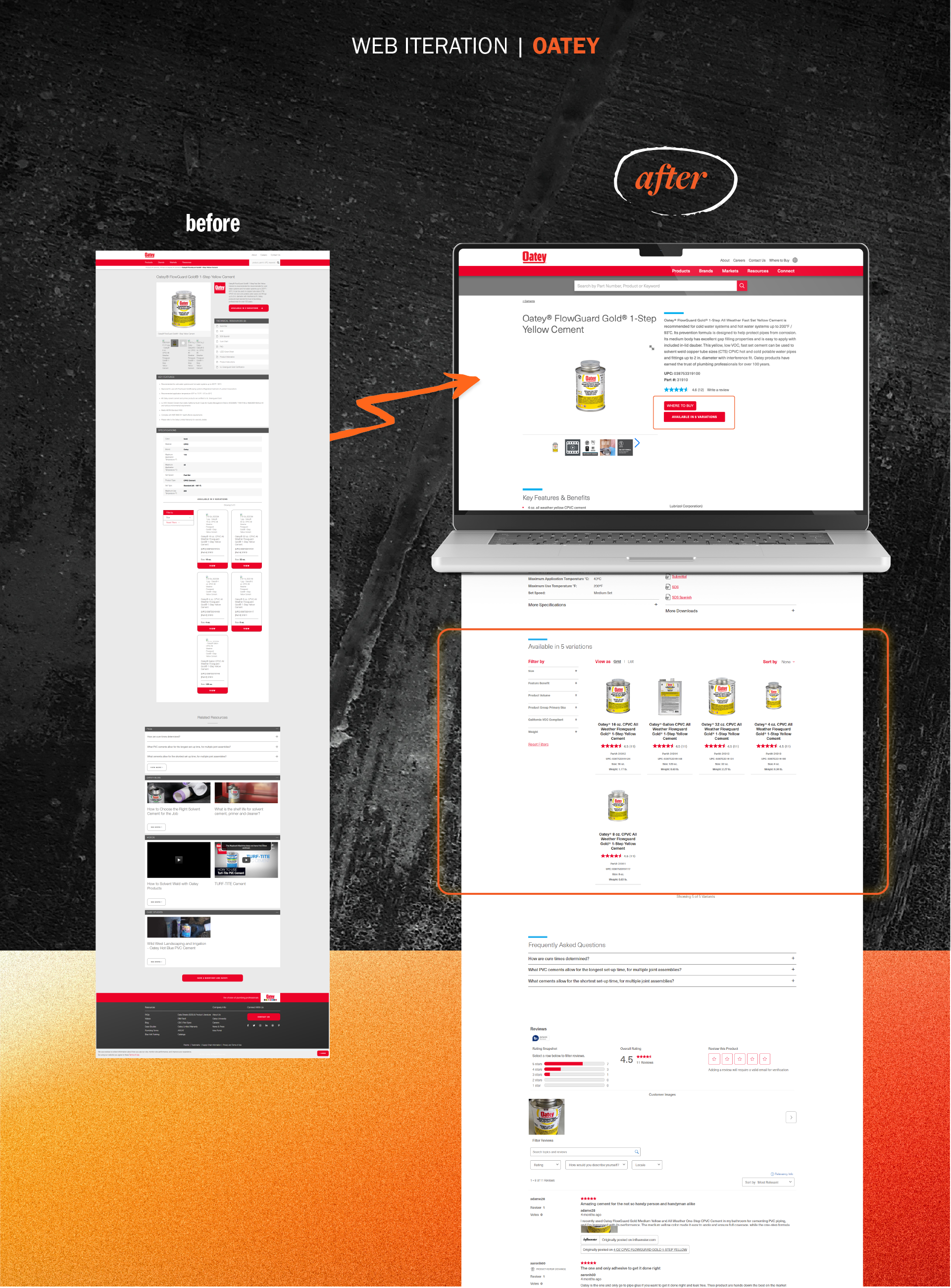 Oatey web iteration before and after product pages