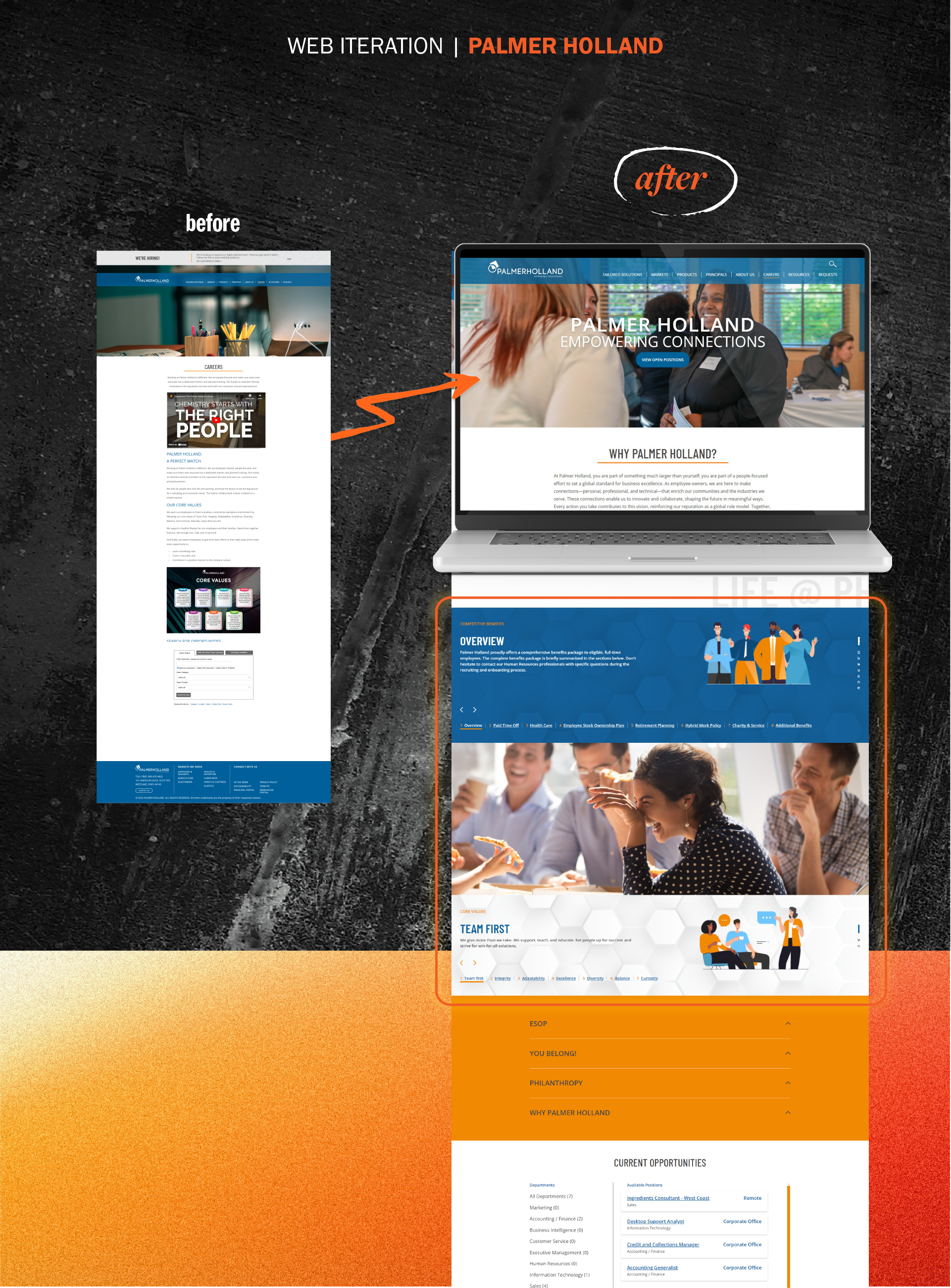 Palmer Holland web iteration career page before and after screenshots