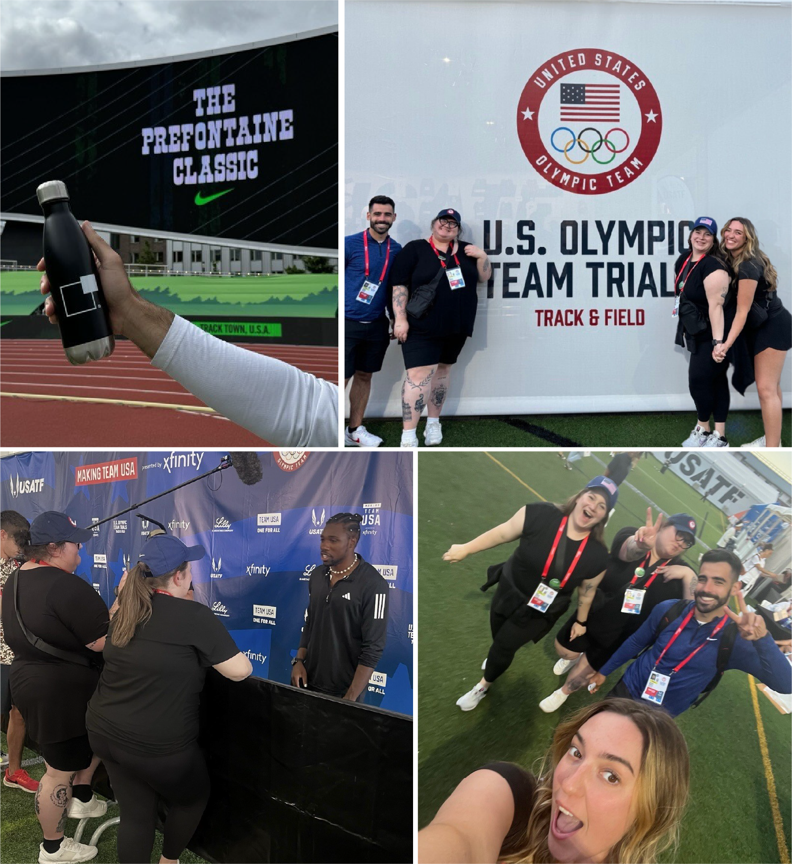 collage of team members on race track